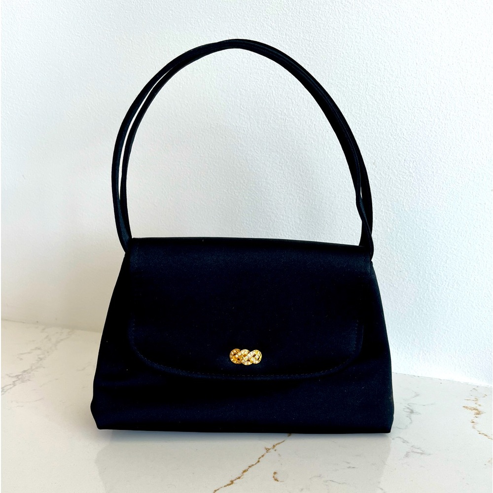 Evening Bag Black Satin-like Fabric Gold Snap